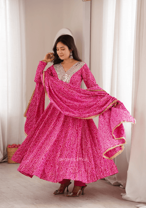 Pink Rayon Mirror Embroidered Gown Set - Orgenza Store - digisoch