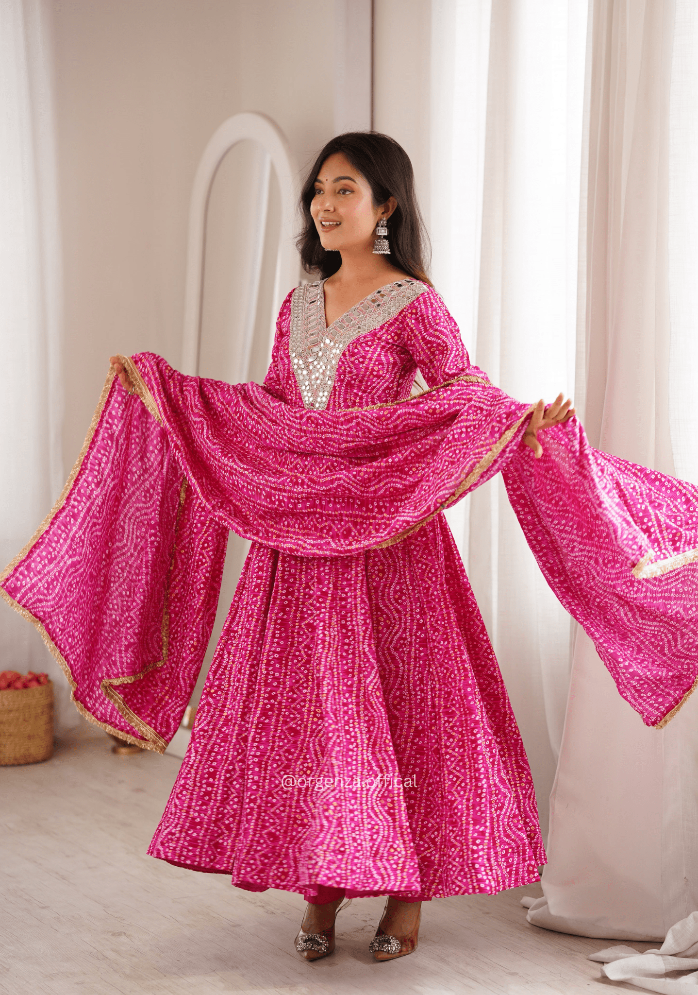 Pink Rayon Mirror Embroidered Gown Set - Orgenza Store - digisoch