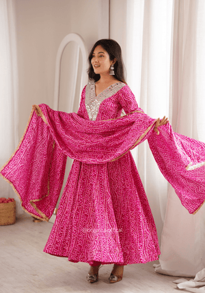 Pink Rayon Mirror Embroidered Gown Set - Orgenza Store - digisoch