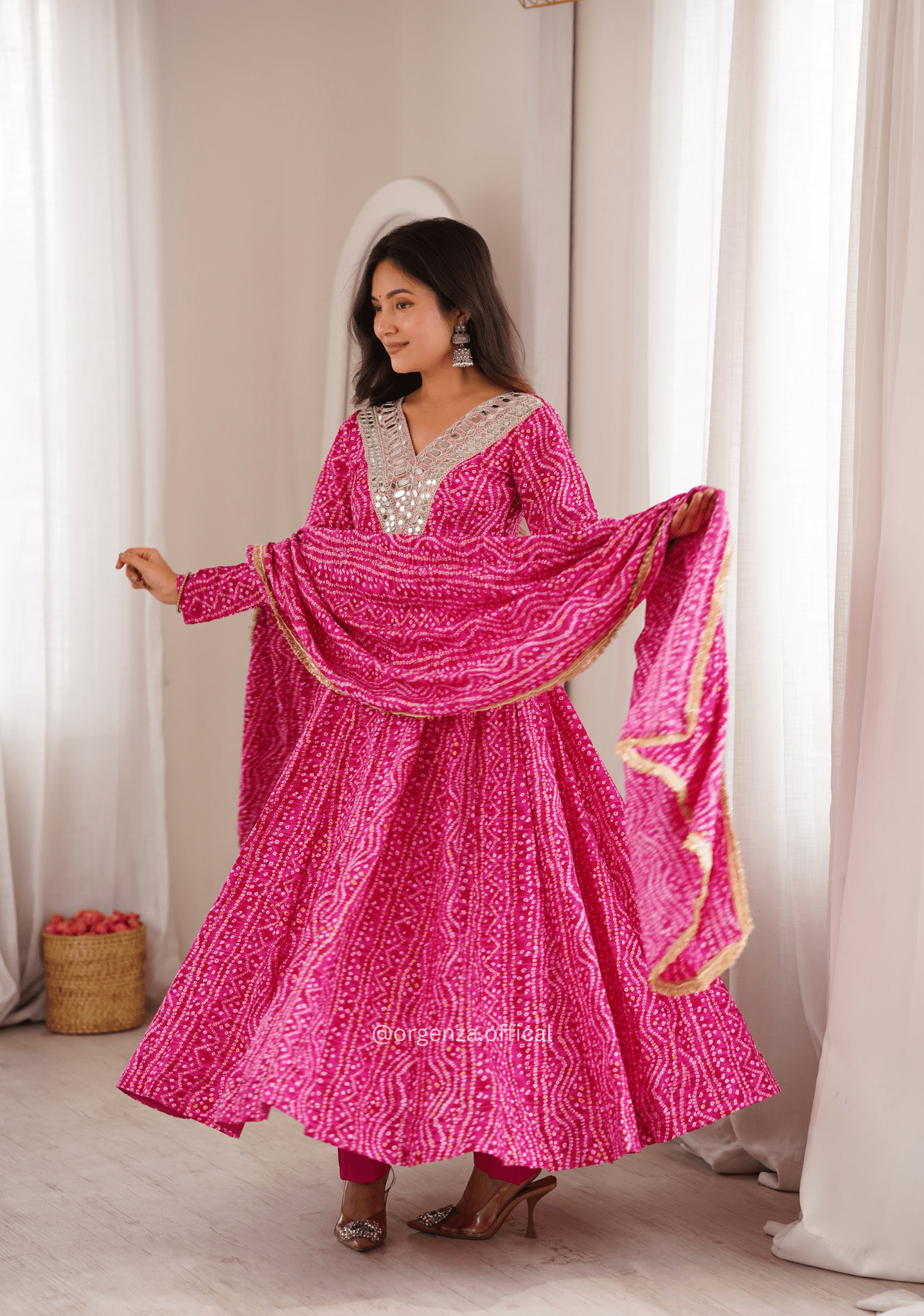Pink Rayon Mirror Embroidered Gown Set - Orgenza Store - digisoch