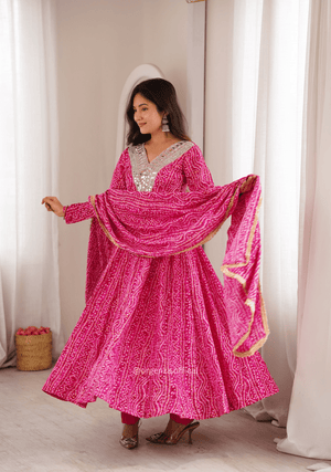 Pink Rayon Mirror Embroidered Gown Set - Orgenza Store - digisoch