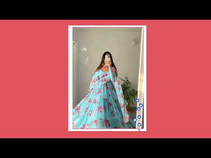 Pure Georgette Silk Floral Print Kurtis With Dupatta Set