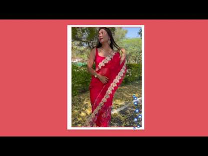 Red Organza With Gota Patti Border