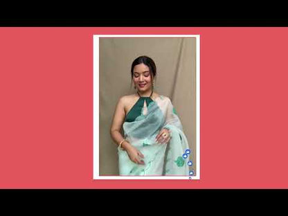 White Colour Organza Saree With Gotta Aari Work