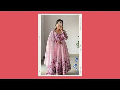 Baby Pink Anarkali With Floral Printed