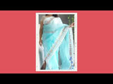 Sky Colour Organza Saree With Embroidery Work