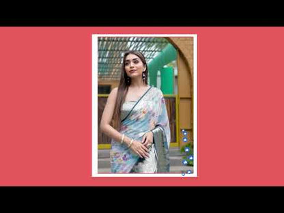 Sky Blue Georgette Saree With Viscose Border