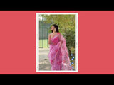 Organza Silk Saree With Floral Thread Work