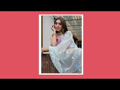 Sky Blue Soft Organza Saree With Sequence Work