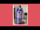 Orgenza Sky Purple Color Pure Organza Silk And Stone Work And Printed Flower Saree With Contrast Blouse