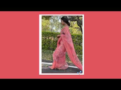 Peach Colour Organza Silk Saree With Thread Work