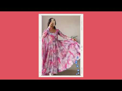 Pure Organza Floral Marble Printed Anarkali Kurti