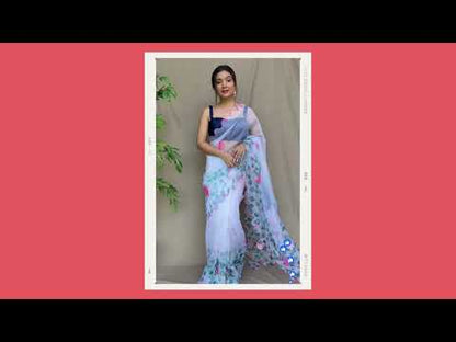 Multi Colour Floral Organza Saree With Gotta Work