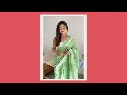 Pista Green Span Linen Silk Saree