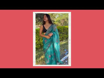Sea Green Codding Sequence Organza Saree