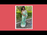 Orgenza || Light Teal Color Pure Organza Silk And Border Gold Silver Embroidery Work And All Over Print saree With Contrast Blouse