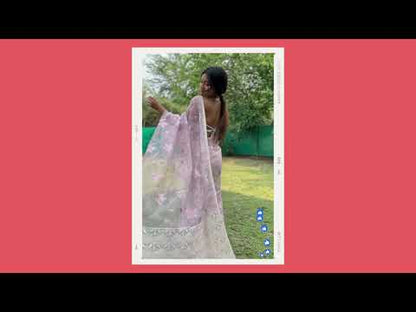 Pure Organza Silk Saree With Chikankari Work
