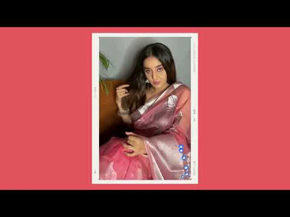 Peach Colour Silver Organza Weaving Saree