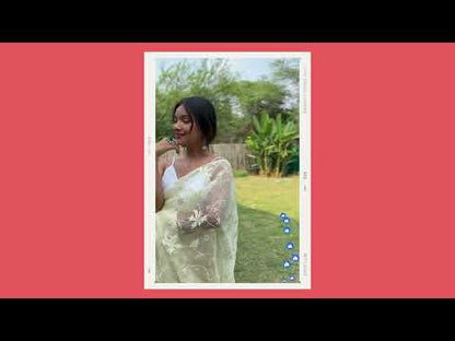 Light Yellow Organza Saree With Embroidery Work