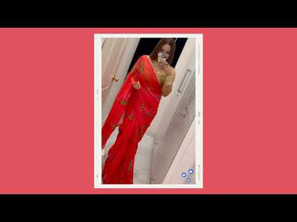 Georgette Silk Saree With Floral Hand Work