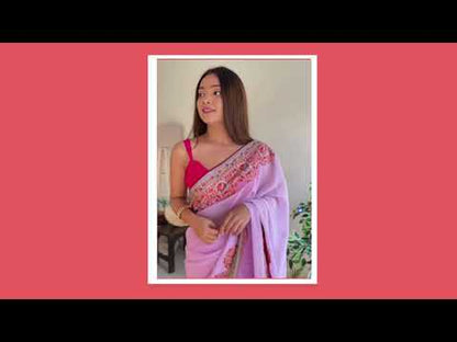Lilac Color Georgette Silk Saree With Embroidery Work