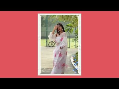 Floral Organza Saree With Khatli Work