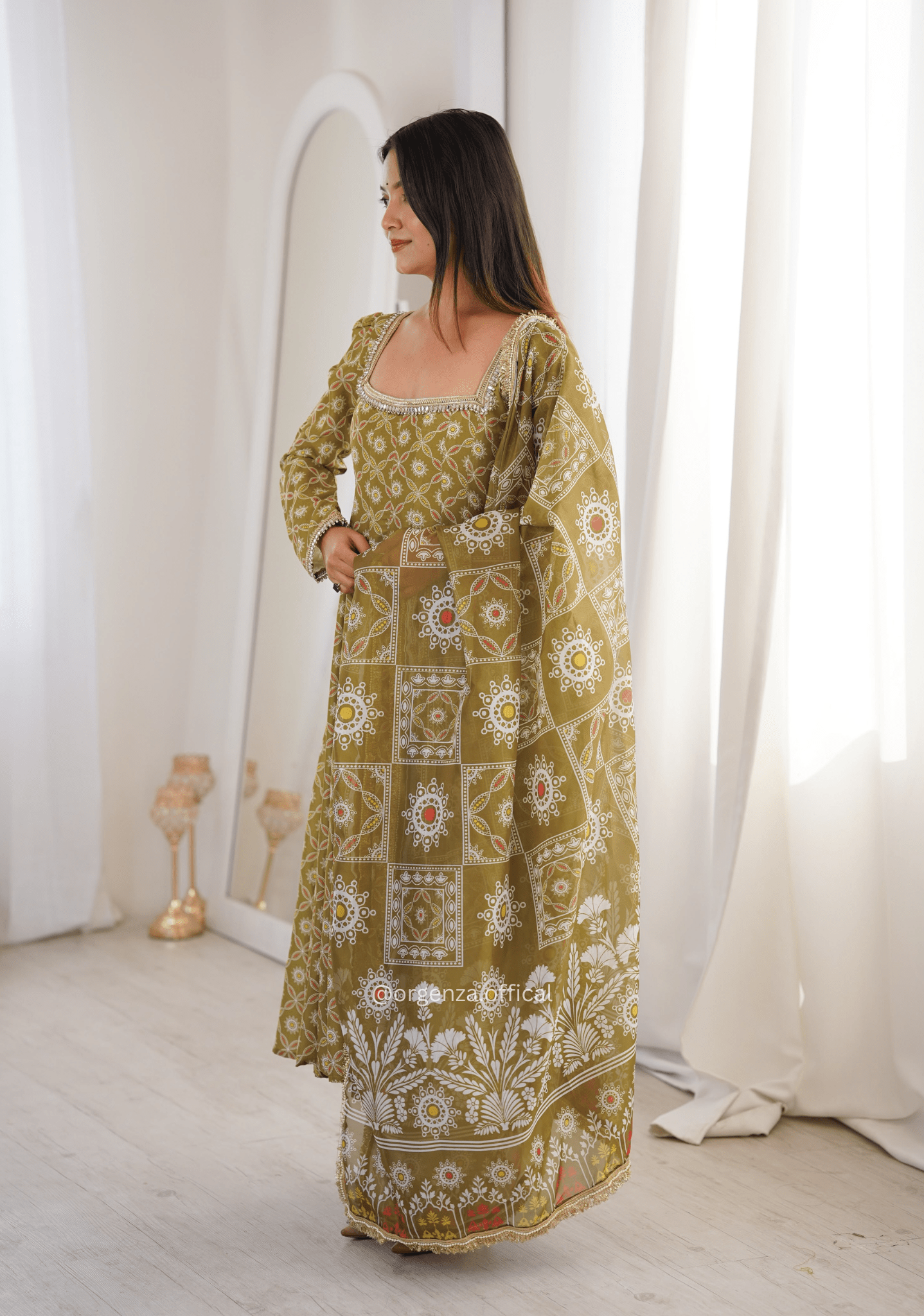 Printed Maslin Mirror Lace Gown Set - Orgenza Store - digisoch