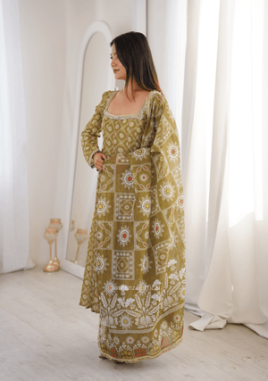 Printed Maslin Mirror Lace Gown Set - Orgenza Store - digisoch