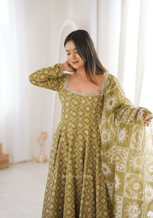 Printed Maslin Mirror Lace Gown Set - Orgenza Store - digisoch