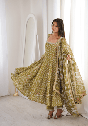 Printed Maslin Mirror Lace Gown Set - Orgenza Store - digisoch