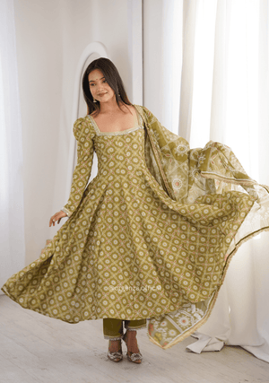 Printed Maslin Mirror Lace Gown Set - Orgenza Store - digisoch