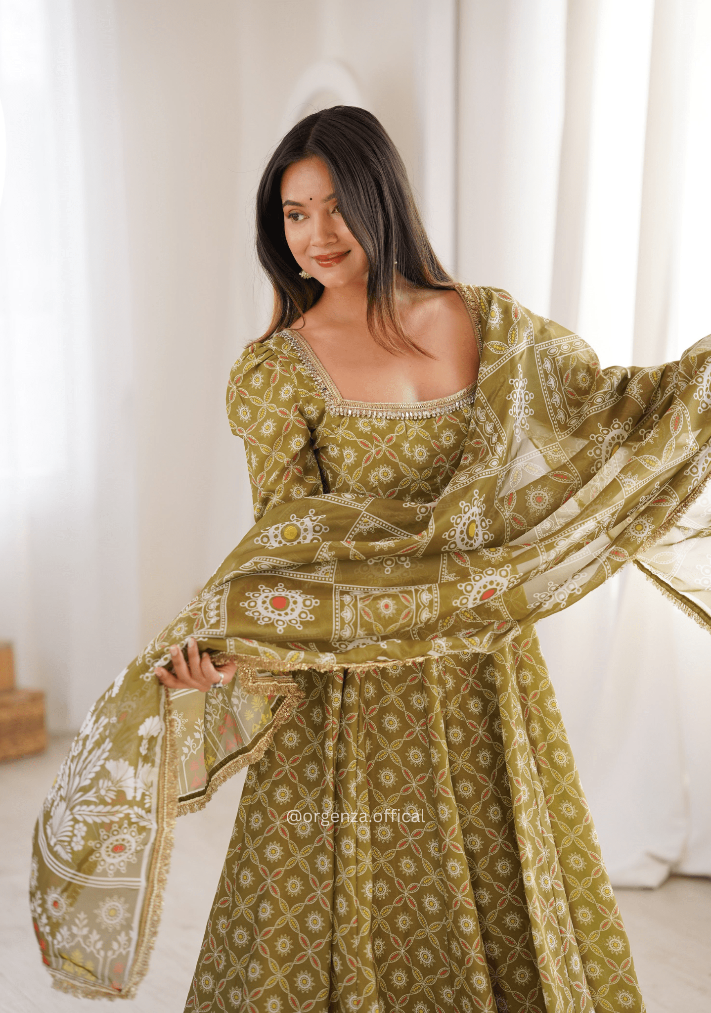 Printed Maslin Mirror Lace Gown Set - Orgenza Store - digisoch