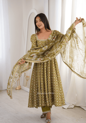 Printed Maslin Mirror Lace Gown Set - Orgenza Store - digisoch