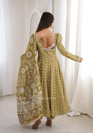 Printed Maslin Mirror Lace Gown Set - Orgenza Store - digisoch