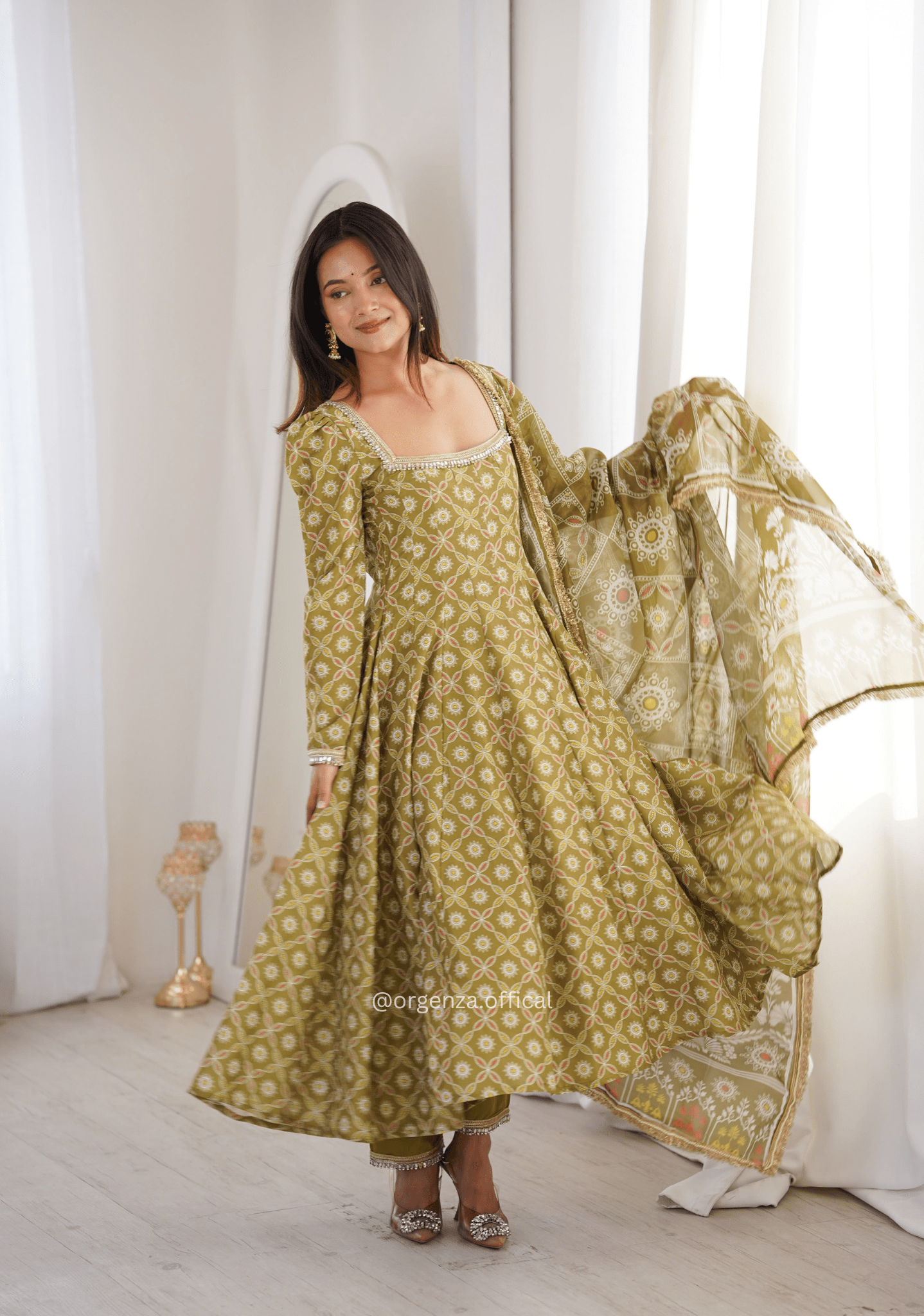 Printed Maslin Mirror Lace Gown Set - Orgenza Store - digisoch