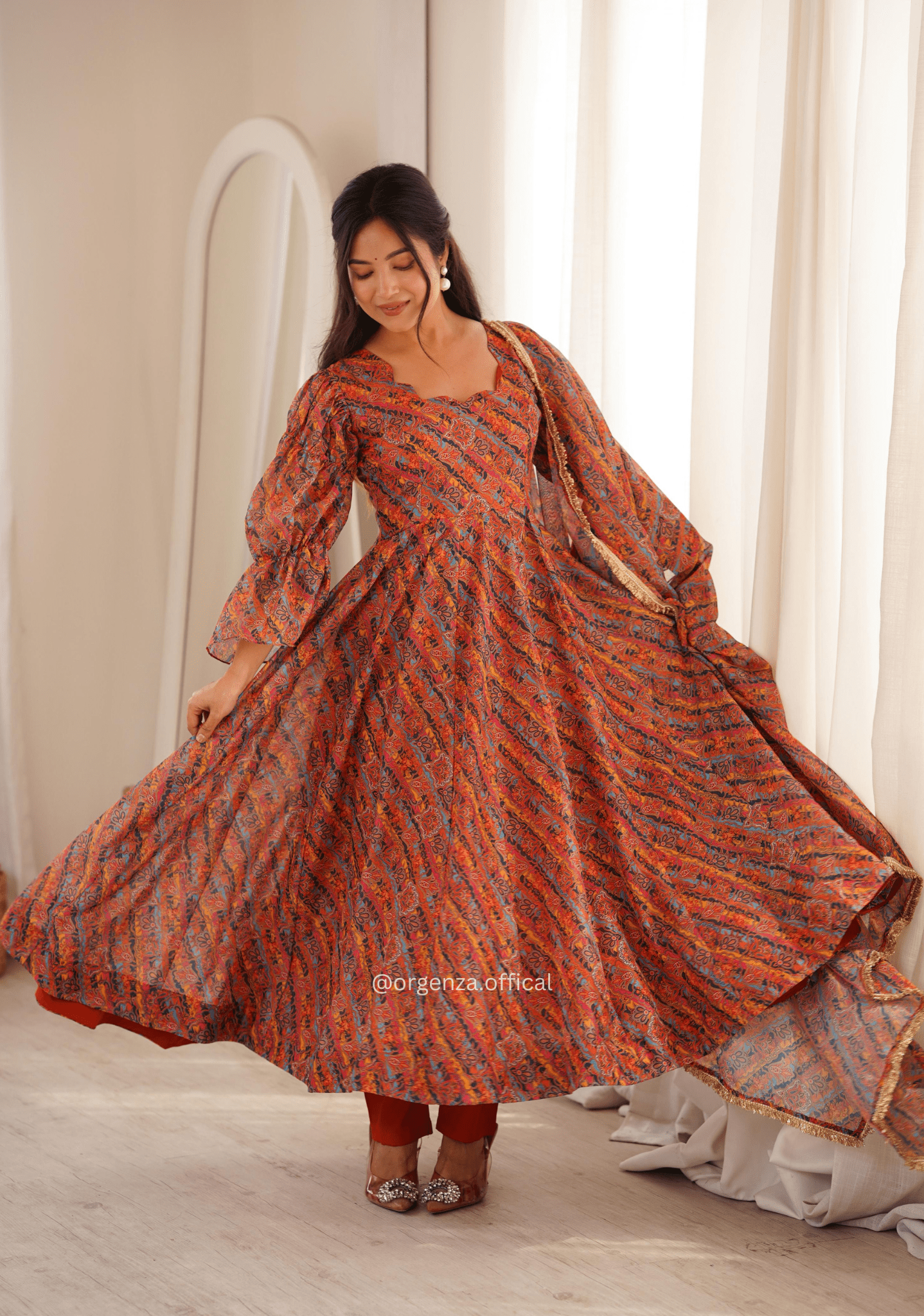 Printed Tebi Organza Puff Sleeve Gown Set - Orgenza Store - digisoch