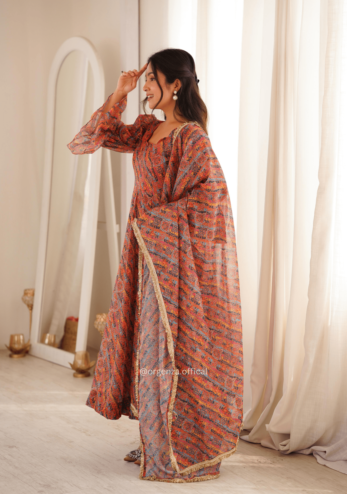 Printed Tebi Organza Puff Sleeve Gown Set - Orgenza Store - digisoch