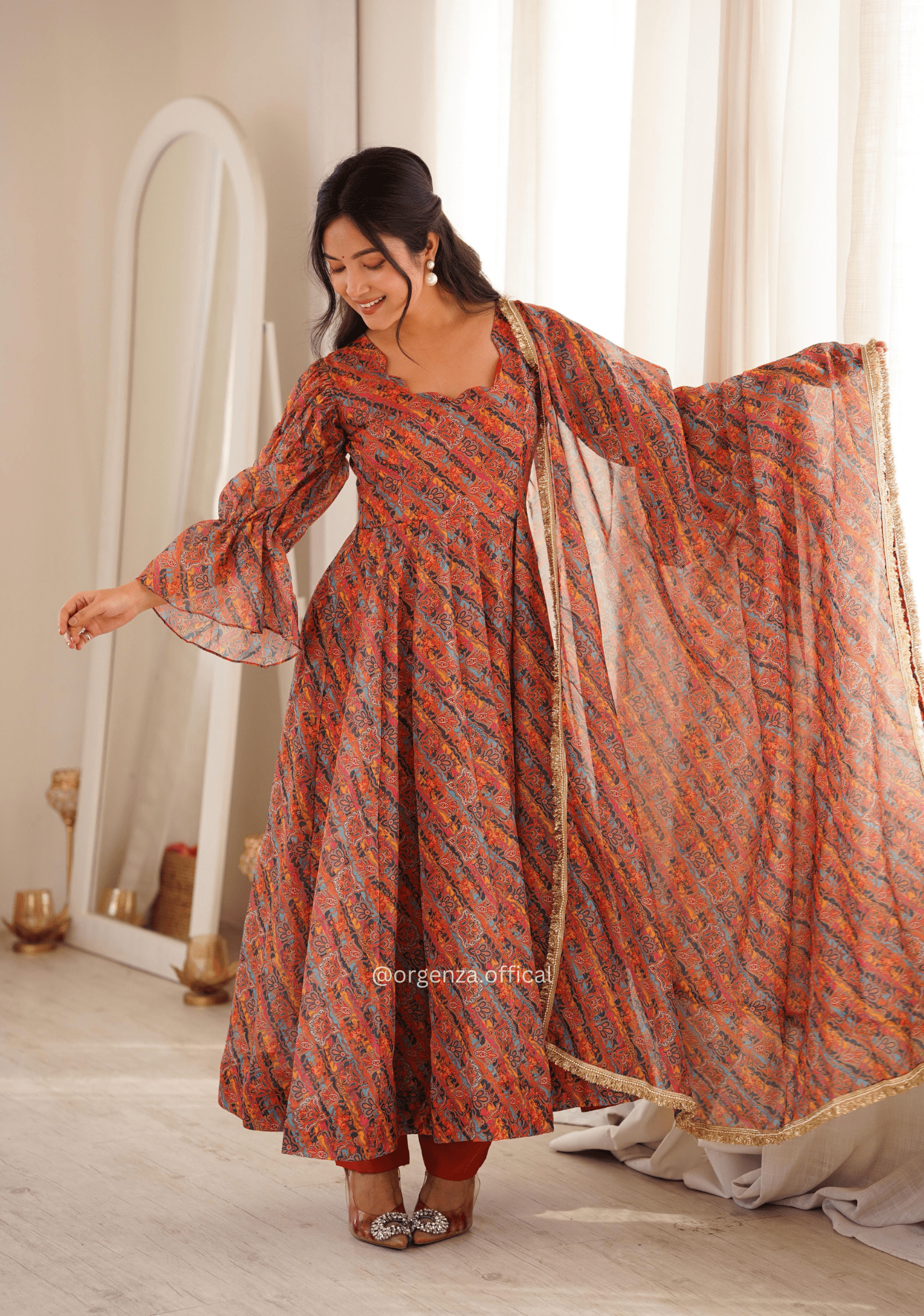 Printed Tebi Organza Puff Sleeve Gown Set - Orgenza Store - digisoch