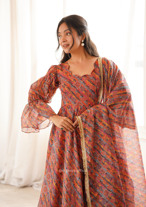 Printed Tebi Organza Puff Sleeve Gown Set - Orgenza Store - digisoch