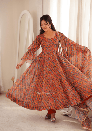 Printed Tebi Organza Puff Sleeve Gown Set - Orgenza Store - digisoch