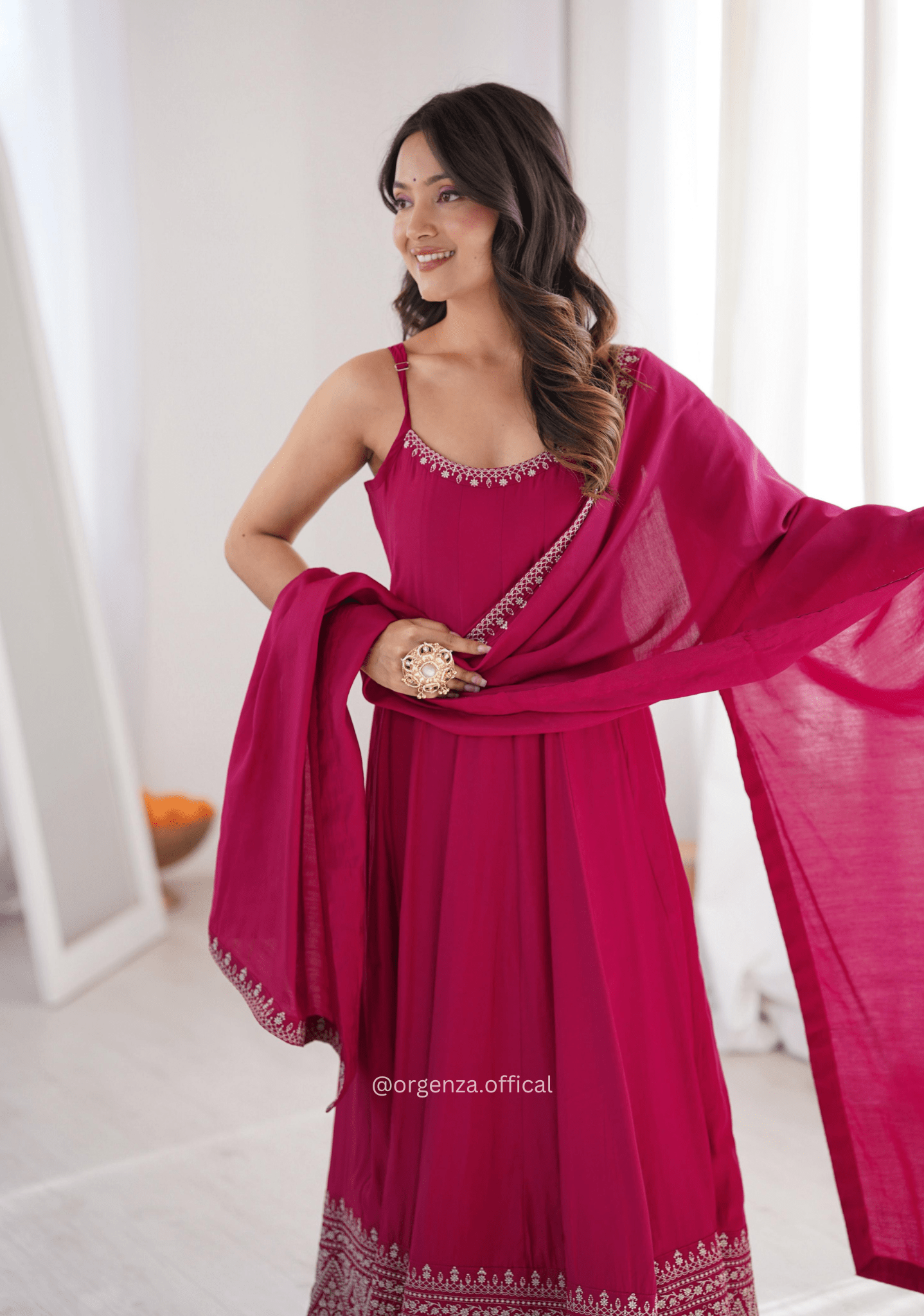 Pure Roman Silk Chanderi Anarkali Suit Set - Orgenza Store - digisoch
