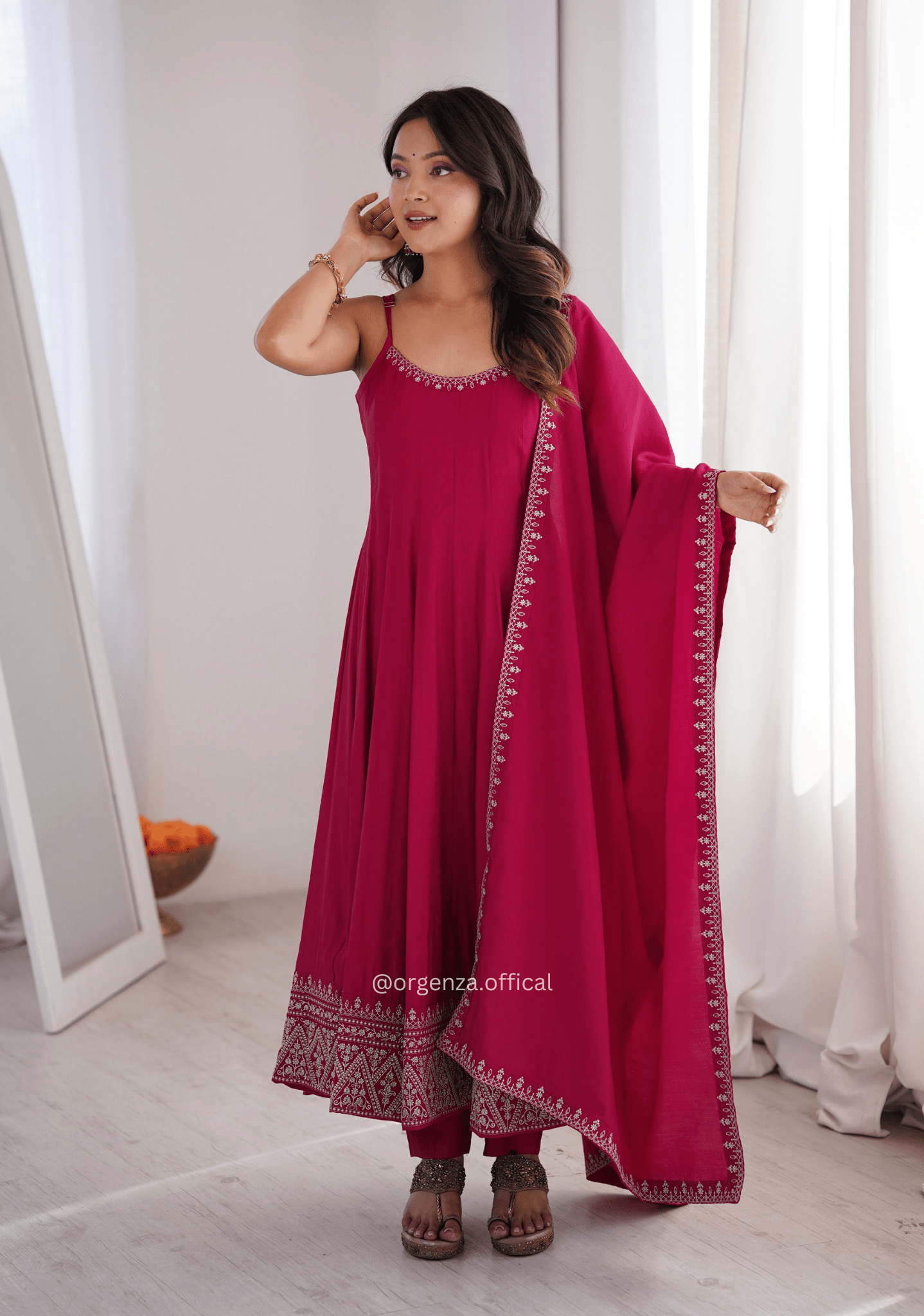 Pure Roman Silk Chanderi Anarkali Suit Set - Orgenza Store - digisoch