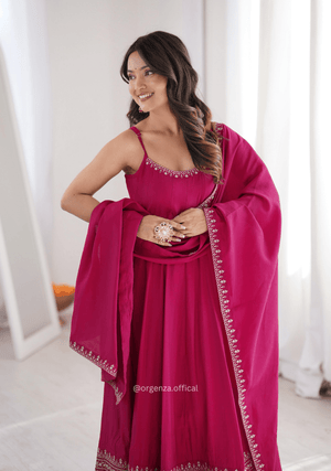 Pure Roman Silk Chanderi Anarkali Suit Set - Orgenza Store - digisoch