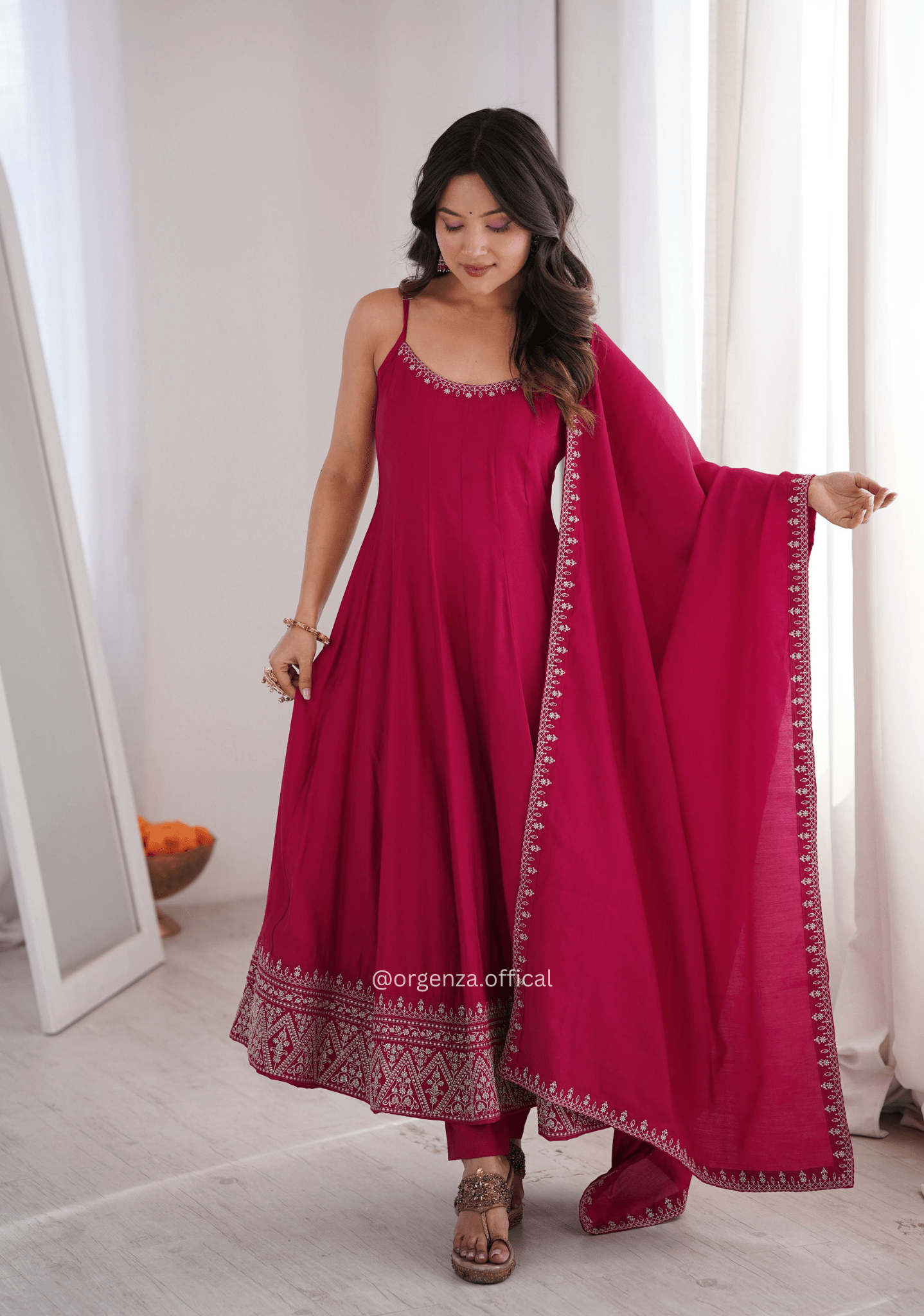 Pure Roman Silk Chanderi Anarkali Suit Set - Orgenza Store - digisoch