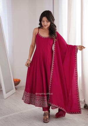 Pure Roman Silk Chanderi Anarkali Suit Set - Orgenza Store - digisoch