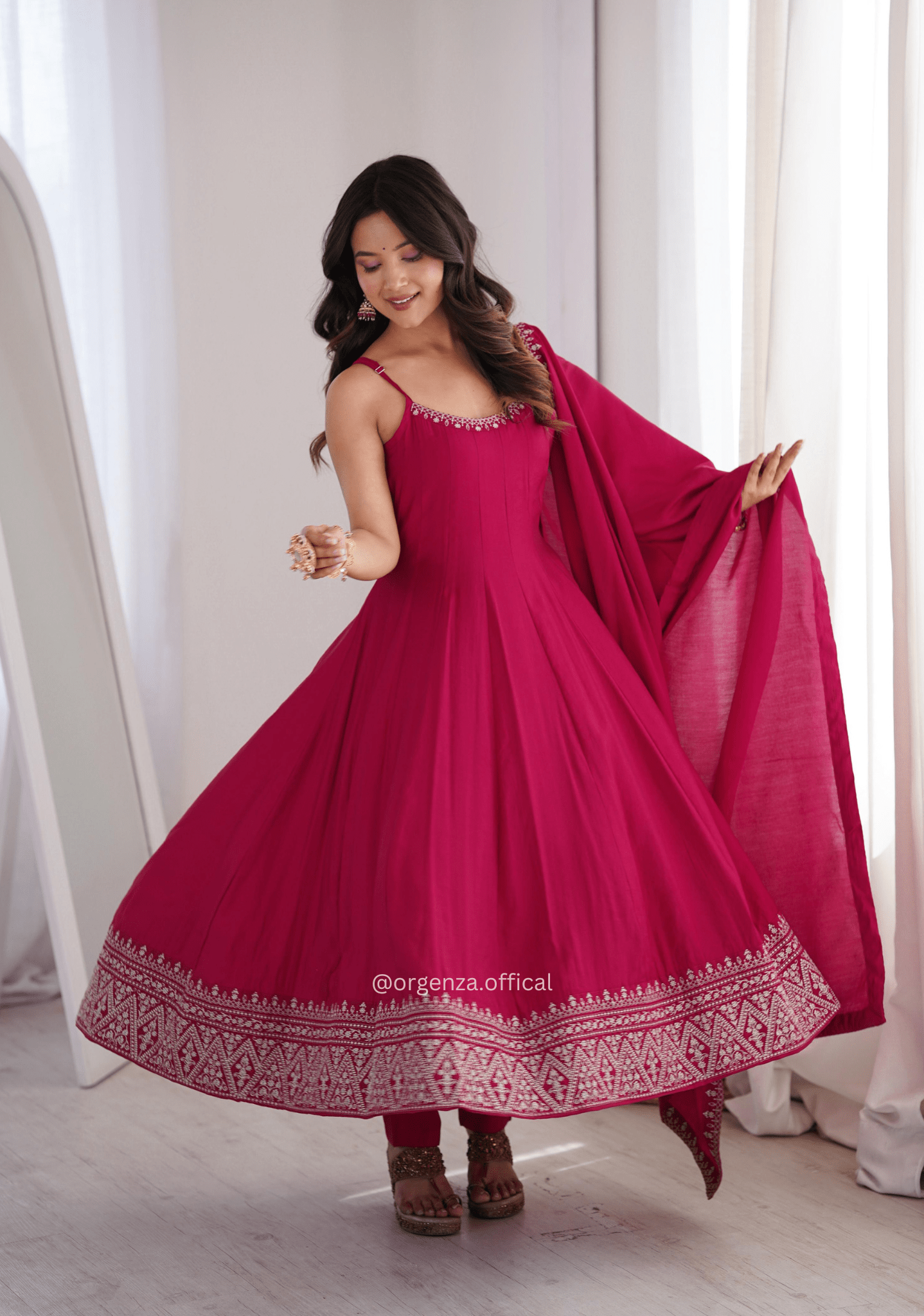 Pure Roman Silk Chanderi Anarkali Suit Set - Orgenza Store - digisoch