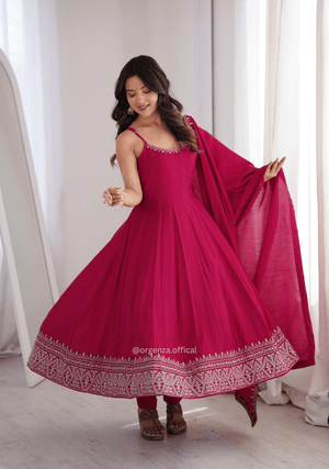 Pure Roman Silk Chanderi Anarkali Suit Set - Orgenza Store - digisoch