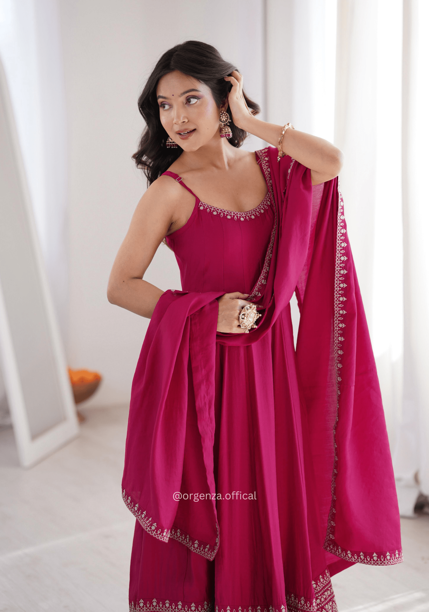 Pure Roman Silk Chanderi Anarkali Suit Set - Orgenza Store - digisoch