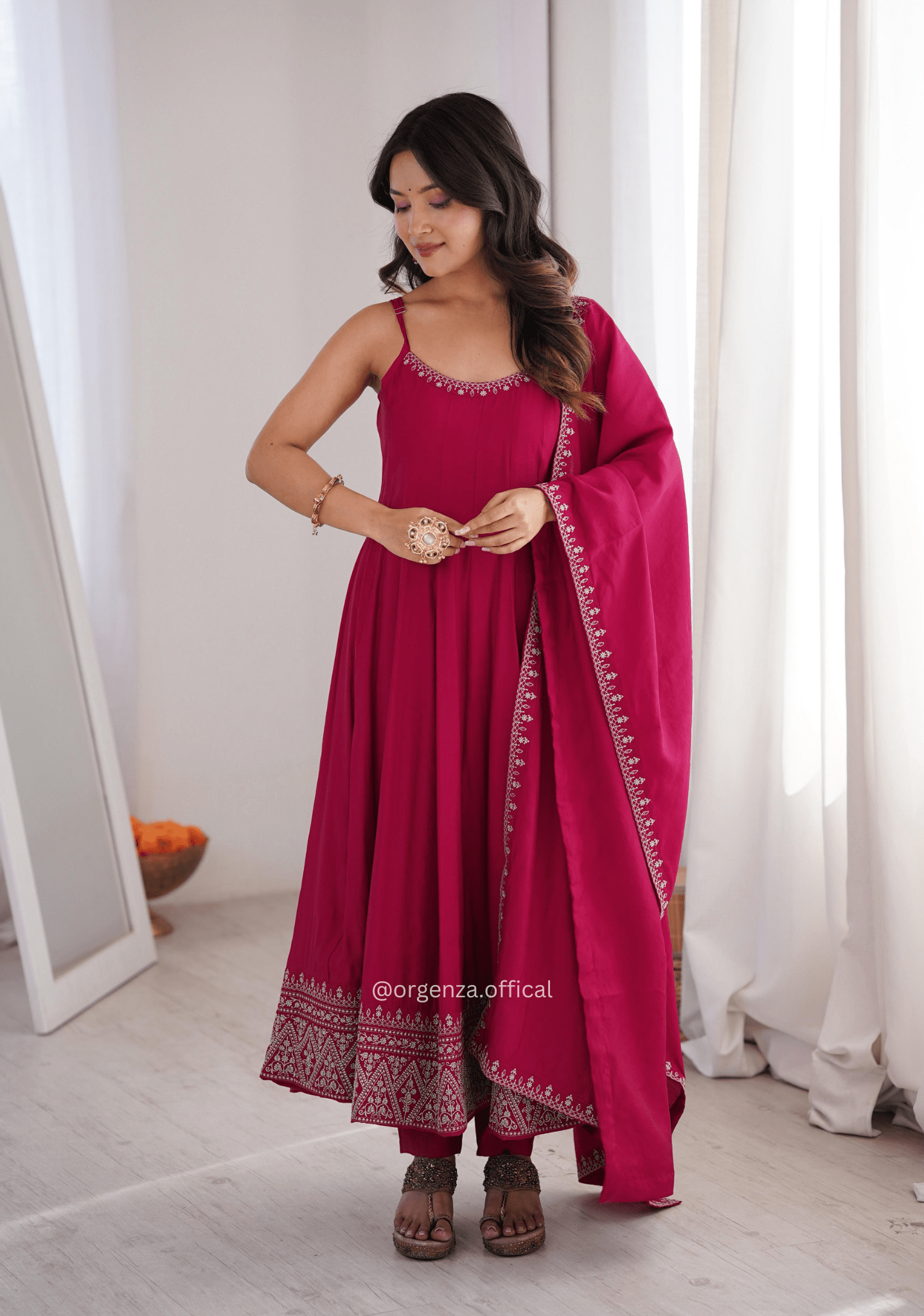 Pure Roman Silk Chanderi Anarkali Suit Set - Orgenza Store - digisoch