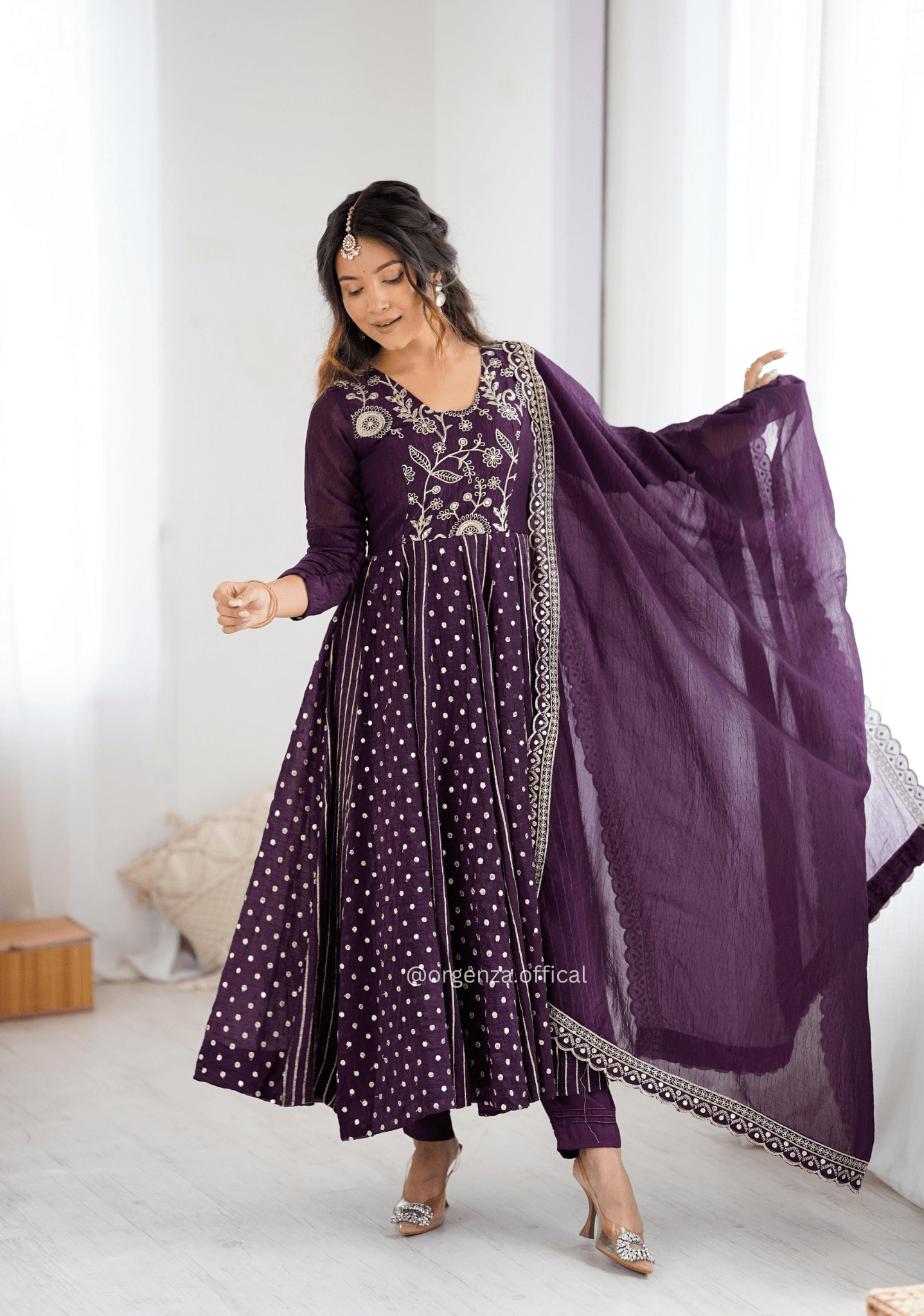 Purple Colour Crunchy Silk Anarkali Kurti - Orgenza Store - digisoch